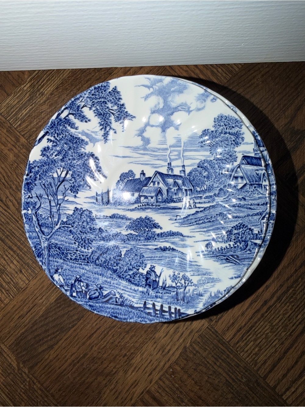 Blue Transferware Decorative Dinner Plate - Classic Scenic Design